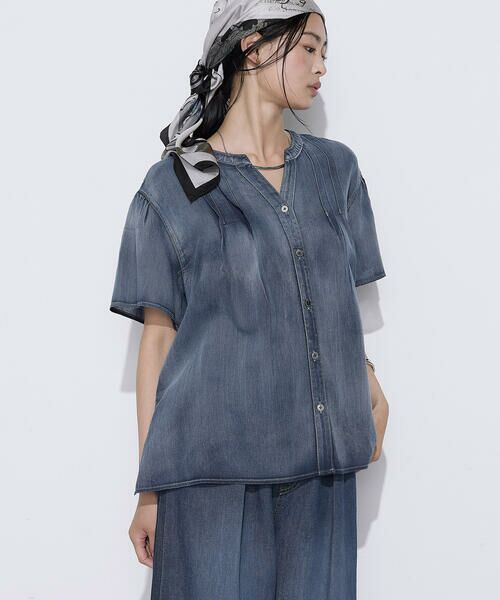 COMME CA COMFORT / コムサ・コンフォート（Lサイズ） シャツ・ブラウス | 〔 TALLサイズ 〕 2．2オンス シフォンデニムタックブラウス | 詳細4