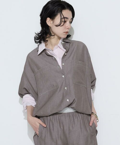 COMME CA COMFORT / コムサ・コンフォート（Lサイズ） シャツ・ブラウス | 〔 +サイズ 〕 オトナシャンブレー たっぷりシャツ（14:ブラウン）