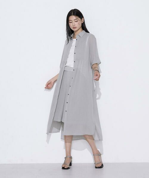 COMME CA COMFORT / コムサ・コンフォート（Lサイズ） ロング・マキシ丈ワンピース | 〔 TALLサイズ 〕 【セットアップ対応】トリアセクールスラブ シャツワンピース（03:ライトグレー）