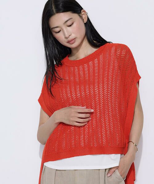 COMME CA COMFORT / コムサ・コンフォート（Lサイズ） その他トップス | 〔 TALLサイズ 〕 美濃和紙 ツインニットプルオーバー（13:オレンジレッド）