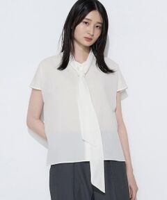 COMME CA COMFORT / コムサ・コンフォート（Lサイズ） シャツ・ブラウス | 〔 TALLサイズ 〕 ミニギンガムサッカー ボウタイブラウス