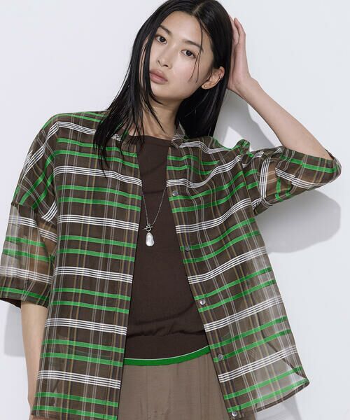 COMME CA COMFORT / コムサ・コンフォート（Lサイズ） シャツ・ブラウス | 〔 TALLサイズ 〕 【セットアップ対応】シルクシアーチェック 2WAYシャツ羽織り（14:ブラウン×グリーン系）