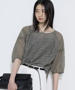 COMME CA COMFORT / コムサ・コンフォート（Lサイズ） シャツ・ブラウス | 〔 TALLサイズ 〕 リネンコードレース ボリュームスリーブブラウス