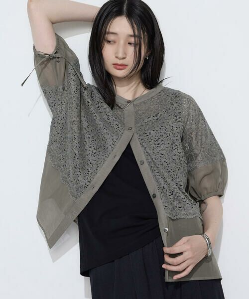 COMME CA COMFORT / コムサ・コンフォート（Lサイズ） シャツ・ブラウス | 〔 TALLサイズ 〕 リネンコードレース シャツ羽織（20:カーキ）