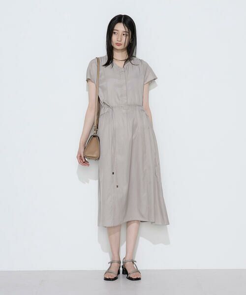 COMME CA COMFORT / コムサ・コンフォート（Lサイズ） ロング・マキシ丈ワンピース | 〔 TALLサイズ 〕 キュプラ／コットンツイル シャツドレス（15:グレージュ）