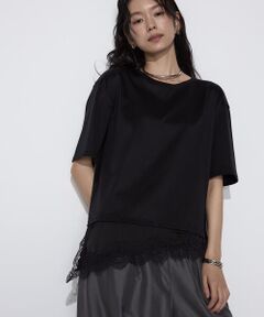 COMME CA COMFORT / コムサ・コンフォート（Lサイズ） Tシャツ | 〔 TALLサイズ 〕 スーピマコットン 裾レースコンビネーションTシャツ