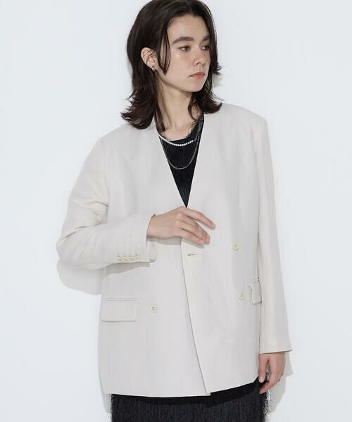 COMME CA COMFORT / コムサ・コンフォート（Lサイズ） ノーカラージャケット | 〔TALLサイズ〕リネンウール Wブレストノーカラージャケット | 詳細5