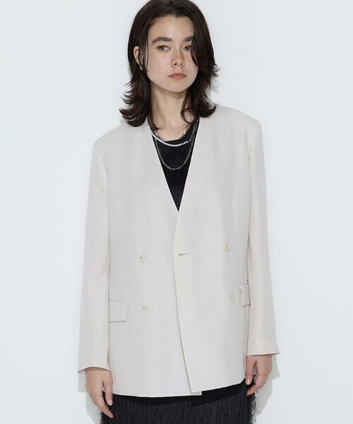 COMME CA COMFORT / コムサ・コンフォート（Lサイズ） ノーカラージャケット | 〔TALLサイズ〕リネンウール Wブレストノーカラージャケット | 詳細6