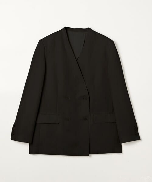 COMME CA COMFORT / コムサ・コンフォート（Lサイズ） ノーカラージャケット | 〔TALLサイズ〕リネンウール Wブレストノーカラージャケット（05:ブラック）