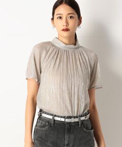 COMME CA PLATINUM / コムサ・プラチナ カットソー | マイクロクリスタルプリーツ  ハイネックフレンチスリーブプルオーバー