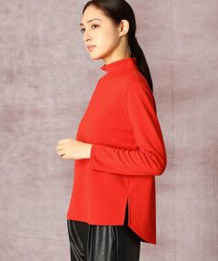 COMME CA PLATINUM / コムサ・プラチナ カットソー | ダブルフェイスジャージー スタンドカラー配色ラインプルオーバー