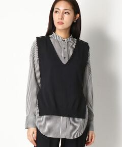 COMME CA PLATINUM / コムサ・プラチナ シャツ・ブラウス | プロックスストライプ ニット付シャツ