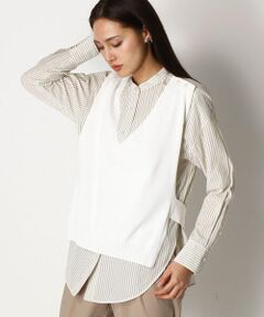 COMME CA PLATINUM / コムサ・プラチナ シャツ・ブラウス | プロックスストライプ ニット付シャツ