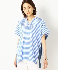 COMME CA PLATINUM / コムサ・プラチナ パーカー | シルケット天竺ボーダー レースアッププルオーバー