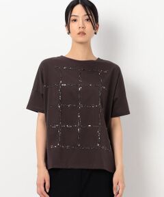 COMME CA PLATINUM / コムサ・プラチナ カットソー | 【洗える】プレーティング天竺 チェック柄刺繍プルオーバー