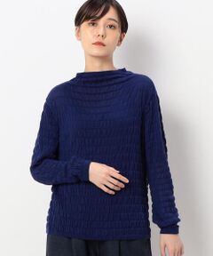【洗える】カシミアタッチリヨセル シャーリング柄セーター