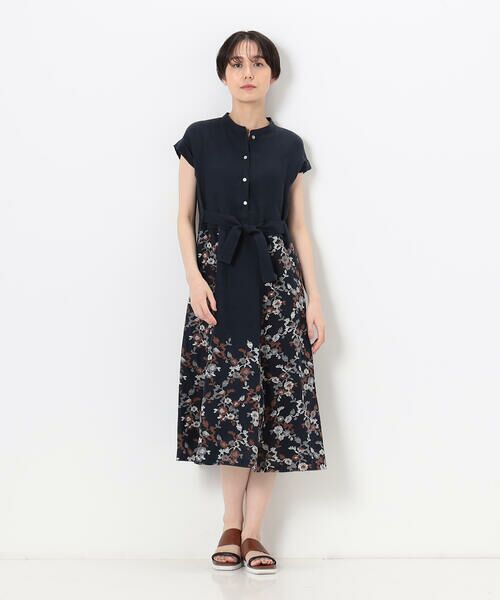 COMME CA PLATINUM / コムサ・プラチナ ドレス | リネンフラワー刺繍 バンドカラーシャツドレス | 詳細1