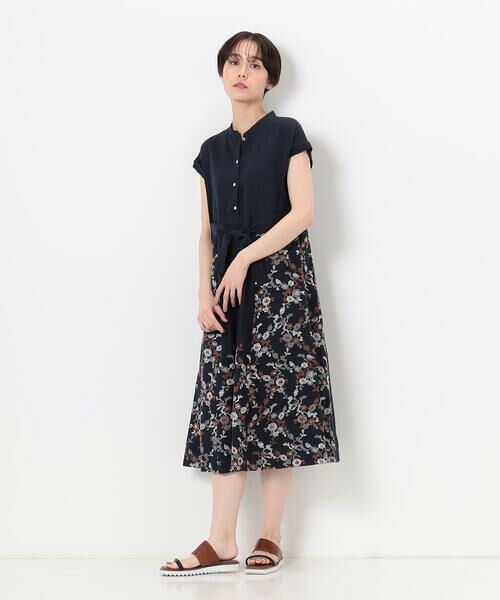 COMME CA PLATINUM / コムサ・プラチナ ドレス | リネンフラワー刺繍 バンドカラーシャツドレス | 詳細2