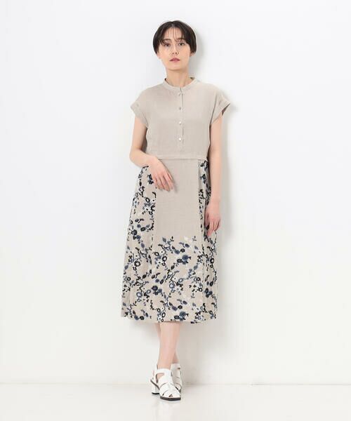 COMME CA PLATINUM / コムサ・プラチナ ドレス | リネンフラワー刺繍 バンドカラーシャツドレス | 詳細5