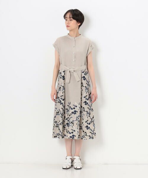 COMME CA PLATINUM / コムサ・プラチナ ドレス | リネンフラワー刺繍 バンドカラーシャツドレス | 詳細7