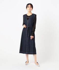 COMME CA PLATINUM / コムサ・プラチナ ロング・マキシ丈ワンピース | デニム調スラブストレッチ ジャンパースカート