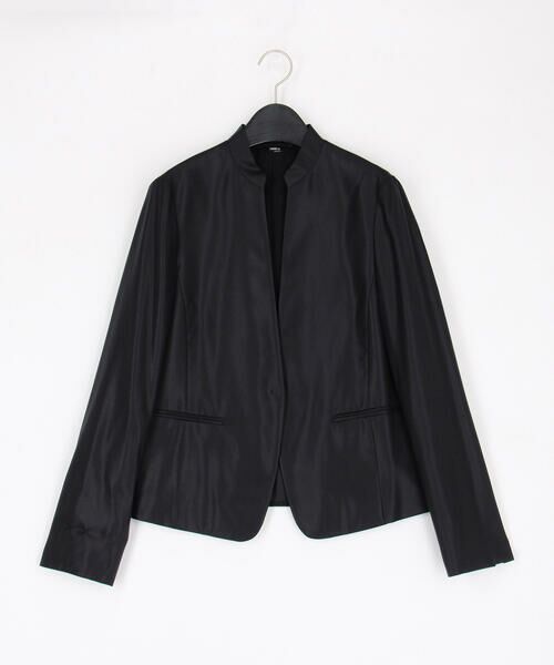 COMME CA PLATINUM / コムサ・プラチナ ノーカラージャケット | 【セットアップ対応】ウールシルクツイル ノーカラージャケット（05:クロ）