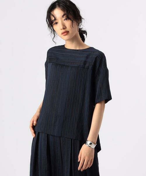 COMME CA PLATINUM / コムサ・プラチナ シャツ・ブラウス | ジャカードボーダー ゆったりプルオーバー(09:ダークネイビー)