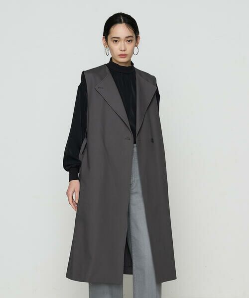 COMME CA PLATINUM / コムサ・プラチナ ベスト | コットンダブルクロスストレッチ ロングジレ | 詳細3