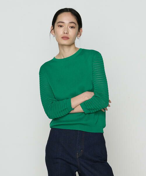 COMME CA PLATINUM / コムサ・プラチナ ニット・セーター | コットンシルク クルーネックプルオーバー(21:グリーン)
