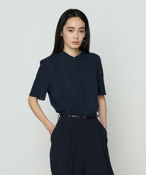 COMME CA PLATINUM/コムサ・プラチナ フィネスボイル 半袖ブラウス 09:ダークネイビー 9号 COMME CA PLATINUM/コムサ・プラチナ フィネスボイル 半袖ブラウス 09:ダークネイビー 9号