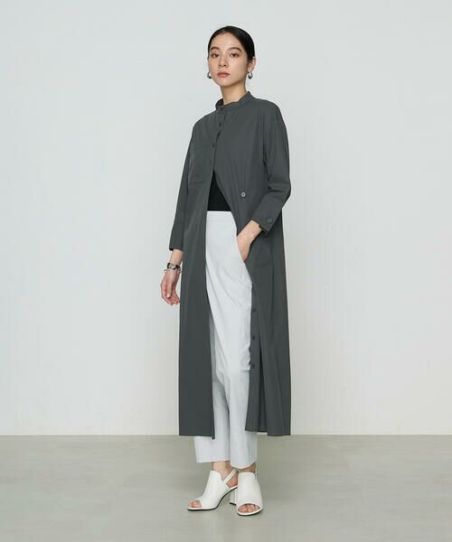 COMME CA PLATINUM / コムサ・プラチナ ロング・マキシ丈ワンピース | ストレッチタフタ シャツドレス(08:チャコール)