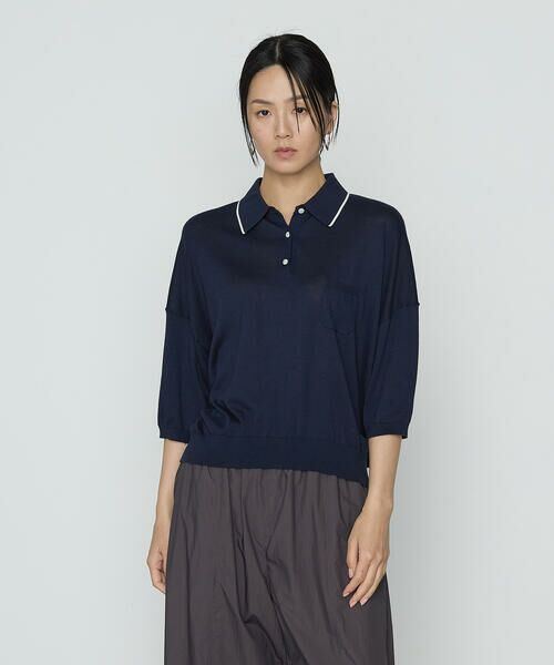 COMME CA PLATINUM / コムサ・プラチナ ニット・セーター | 14G天竺編 ポロニットプルオーバー(09:ネイビー)
