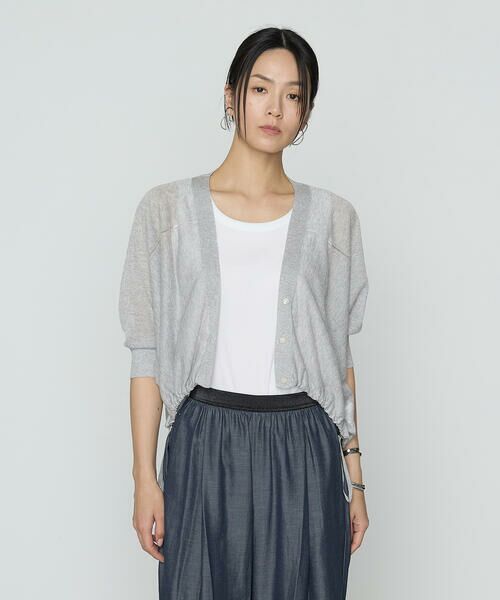 COMME CA PLATINUM / コムサ・プラチナ カーディガン・ボレロ | シャイニーシアーヤーン ドロストシアーショートカーデ(04:グレー)