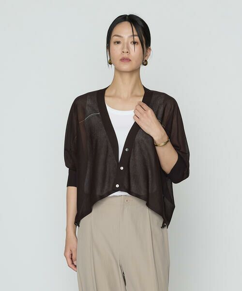 COMME CA PLATINUM / コムサ・プラチナ カーディガン・ボレロ | シャイニーシアーヤーン ドロストシアーショートカーデ(17:ダークブラウン)