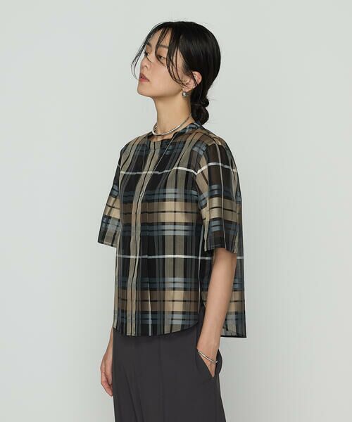 COMME CA PLATINUM / コムサ・プラチナ シャツ・ブラウス | シルクオーガンジードビーチェック タックプルブラウス | 詳細5