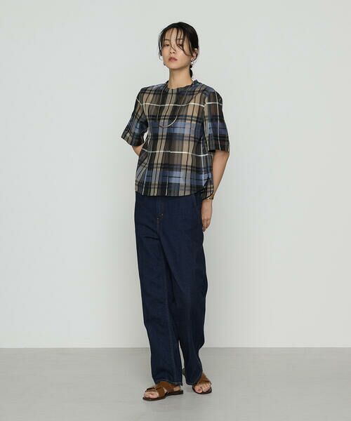 COMME CA PLATINUM / コムサ・プラチナ シャツ・ブラウス | シルクオーガンジードビーチェック タックプルブラウス | 詳細7