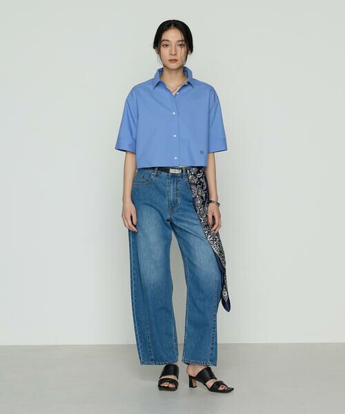 COMME CA PLATINUM / コムサ・プラチナ シャツ・ブラウス | コットンキュプラストライプ／バルキーオックスフォード 半袖クロップドシャツ | 詳細1