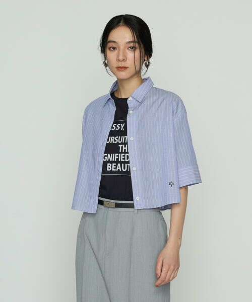COMME CA PLATINUM / コムサ・プラチナ シャツ・ブラウス | コットンキュプラストライプ／バルキーオックスフォード 半袖クロップドシャツ | 詳細18