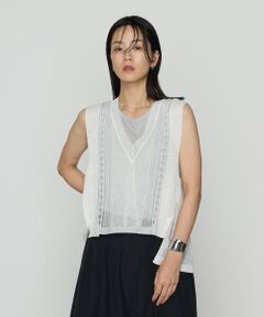 COMME CA PLATINUM / コムサ・プラチナ ニット・セーター | ハイグレードラミー シアー×ラメレースベスト