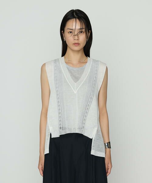 COMME CA PLATINUM / コムサ・プラチナ ニット・セーター | ハイグレードラミー シアー×ラメレースベスト | 詳細4