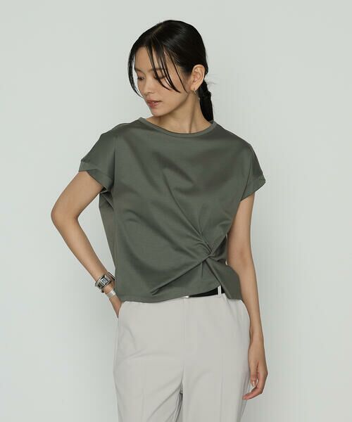 COMME CA PLATINUM / コムサ・プラチナ カットソー | コットン強撚ポンチ デザインタックシャツ(21:セージグリーン)