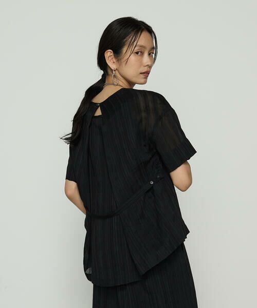 ＃マカナナキャシー＃　プルオーバーカットソー ブラック CHILD WOMAN オーガニックブルーゼ メロー配色半袖プルオーバー
