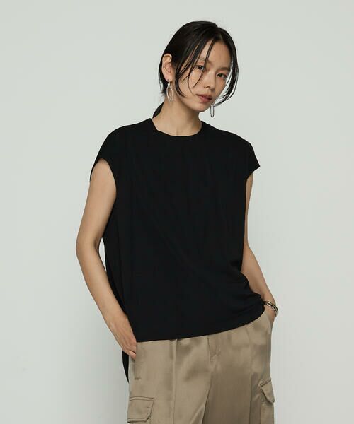 COMME CA PLATINUM / コムサ・プラチナ カットソー | ハイテンションポンチライト フレンチスリーブロングプルオーバー(05:ブラック)