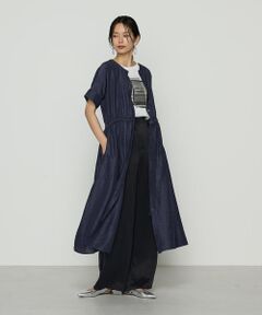 COMME CA PLATINUM / コムサ・プラチナ ロング・マキシ丈ワンピース | アセテートリネンタッサー ヘンリーネックワンピース