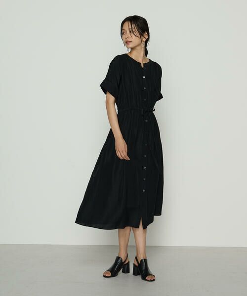 セール】 アセテートリネンタッサー ヘンリーネックワンピース