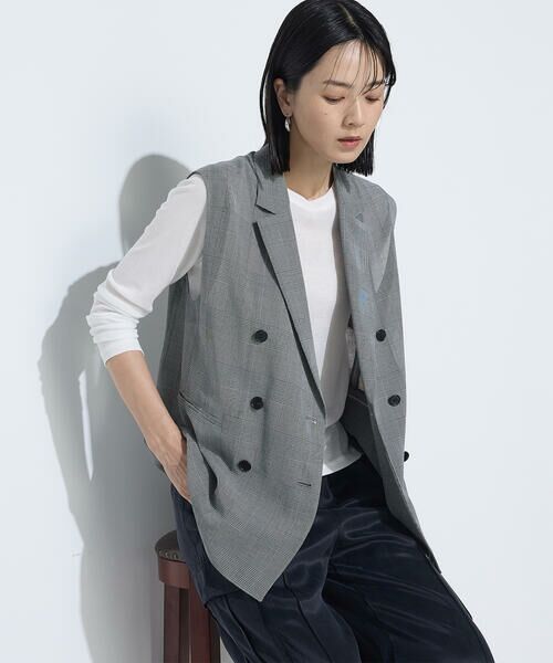 COMME CA PLATINUM / コムサ・プラチナ ベスト | グレンチェック スリーブレスジャケット | 詳細13