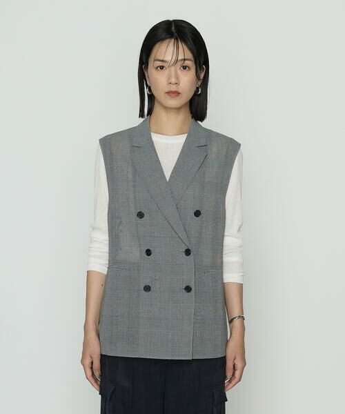 COMME CA PLATINUM / コムサ・プラチナ ベスト | グレンチェック スリーブレスジャケット | 詳細4