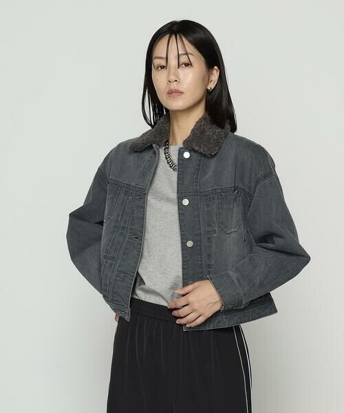 COMME CA PLATINUM / コムサ・プラチナ Gジャン・デニムジャケット | 10.5オンス空紡デニム フェイクファー襟付きデニムジャケット | 詳細4