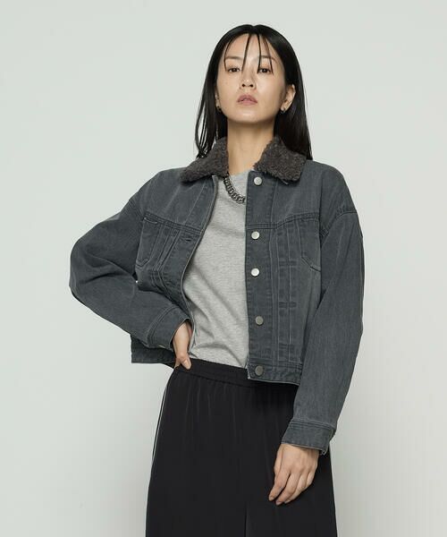 COMME CA PLATINUM / コムサ・プラチナ Gジャン・デニムジャケット | 10.5オンス空紡デニム フェイクファー襟付きデニムジャケット（08:グレー）