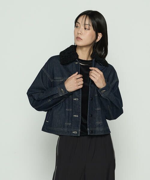 COMME CA PLATINUM / コムサ・プラチナ Gジャン・デニムジャケット | 10.5オンス空紡デニム フェイクファー襟付きデニムジャケット（09:ワンウォッシュ）